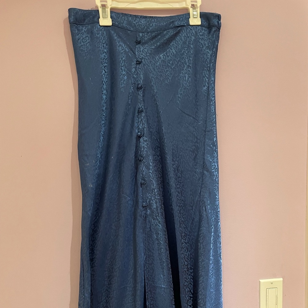 Long satin skirt cheetah print very unique button down maxi skirt with slit